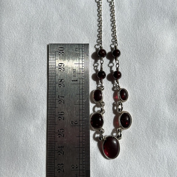 Sold Sterling Silver Garnet 19” Necklace - Picture 7 of 8